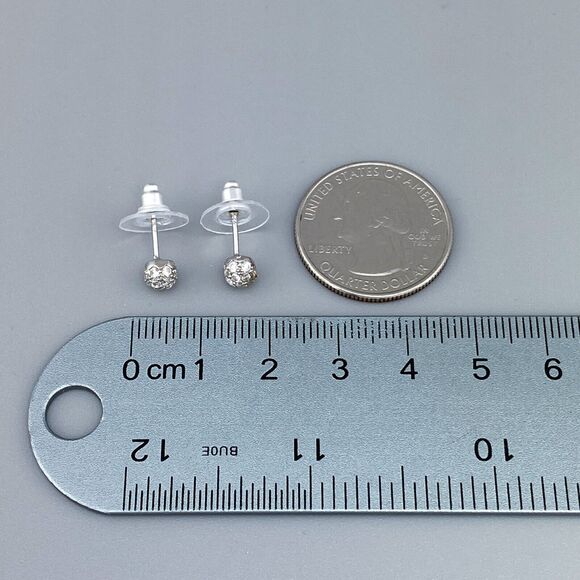 Vintage Sterling Silver 925 Crystal Encrusted Dome Stud Earrings - Picture 3 of 3